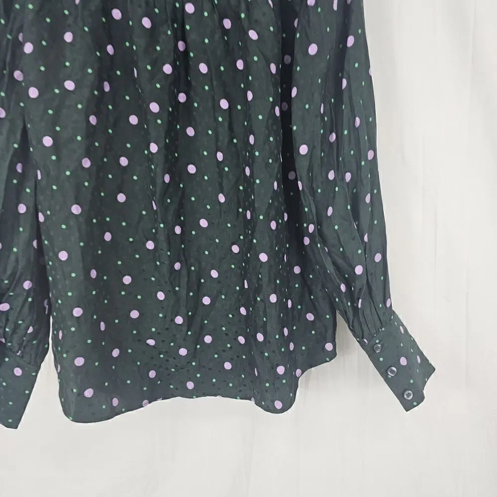 Kate Spade Pine Forest Green Pop Dots Blouse Size XS Silk Blend